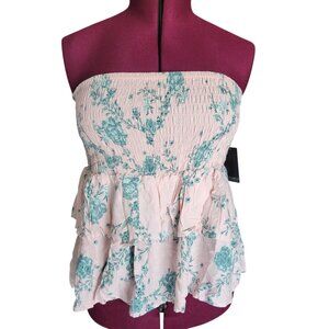 Eloquii Floral Smocked Strapless Tiered Top (Size 18)
